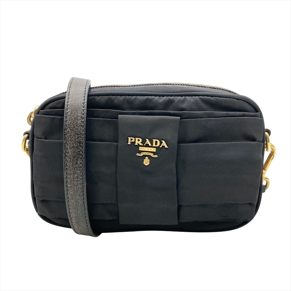 Prada Ribbon Motif Shoulder Bag Black Clutch
